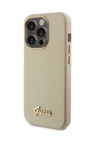 Apple Uyumlu iPhone 15 Pro Max Kılıf Guess Lisanslı Yazı Logolu Glitter Glossy Script Kapak Lila