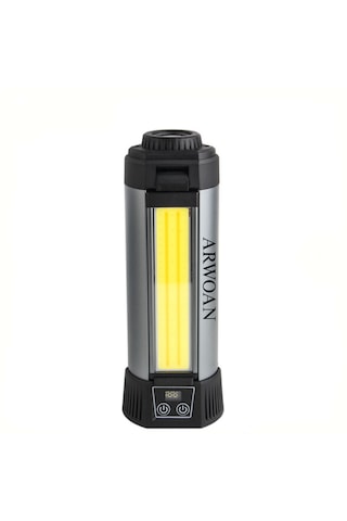 Arwoan Şarjlı Led Kamp Lambası 360 Tripod Uyumlu, Powerbank Özellikli, Çok Modlu Taşınabilir Çalışma Işığı 21 Cm Açık Gri