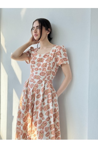 Retrobird Tasarım Matilda Uzun Elbise Kadın Somon-13836 Somon