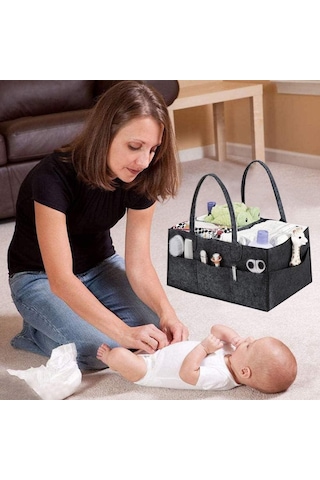 Katlanabilir Taşınabilir Keçe Organizer Çanta Siyah Renk Siyah