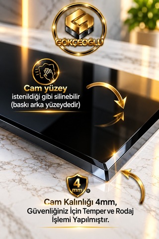 Gökçeoğlu Cam Ocak Arkası Koruyucu Cam Koruyucu Tezgah Ankastre Arkası Royal Mermer Çok Renkli