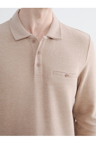 Lcwaıkıkı Classic Bej Polo Yaka Erkek Sweatshirt