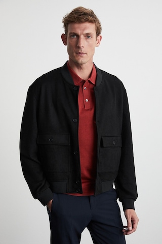 Preppy  Erkek Organik Pamuklu Çift Cepli Düğmeli Regular Fit Yuvarlak Yakalı Siyah Ceket