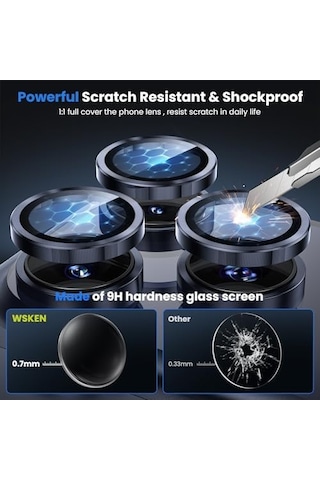 Wsken İphone 17 Pro/iphone 17 Pro Max Kamera Lens Koruyucu İçin - Orijinal Çekimi Koruyun Kırılmaz Ultra Hd 9h Temperli Cam Ekran Metal Halka Kapak, Parmak İzi, Çizilmez, Koyu Mavi