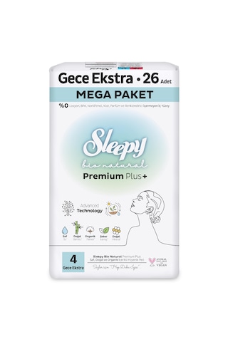 Sleepy Bio Natural Premium Plus Hijyenik Ped Gece Extra 26'lı