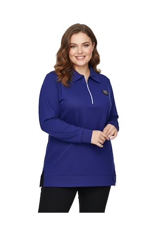 Caftan Kadın Polo Yakalı Önü Fermuarlı Bluz Bgl-st05088 İndigo