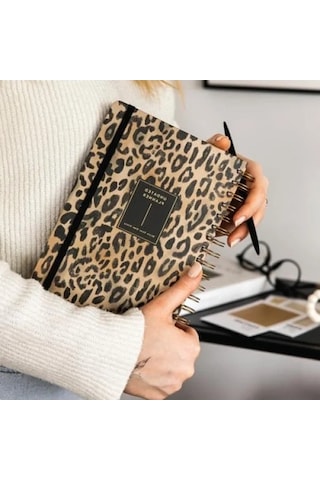 Leopar Desenli A5 Spiralli Süresiz Planlayıcı Ajanda, 15x21 Cm Açık Gri