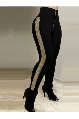 Kadın Yüksek Bel Yan Şerit Detaylı Dalgıç Tayt Sarı