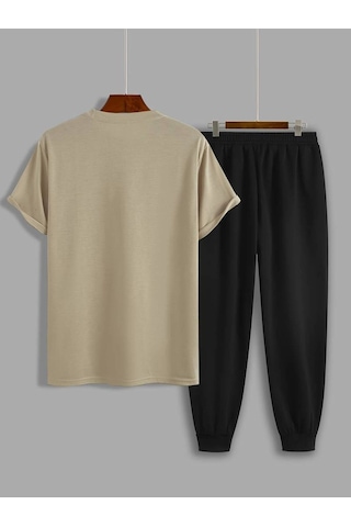 Uyguntarz Unisex Beyaz Fs Baskılı Siyah Kargo Eşofman Takımı Bej