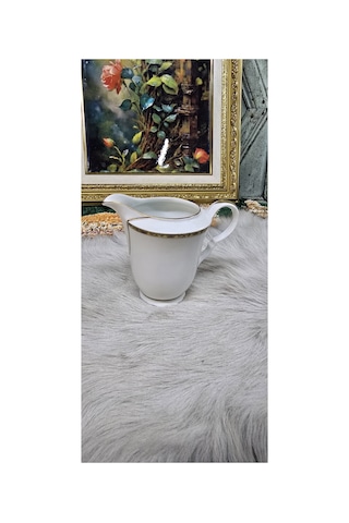 Antika Porselen Sütlük / Krema Sürahisi Altın Yaldızlı Vintage Şıklık Ekru