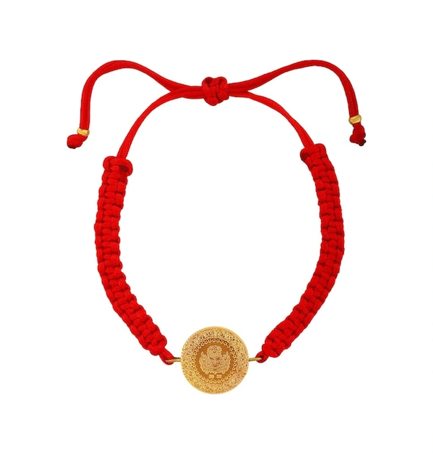 Agakulche 22 Ayar Çeyrek Altınlı Kırmızı İpli Bileklik