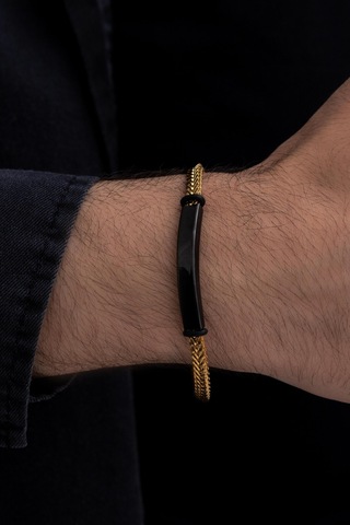 Erkek Çelik Bileklik - İsim Yazılabilir Altın Kaplama Gurmet Zincir Erkek Bileklik Gold