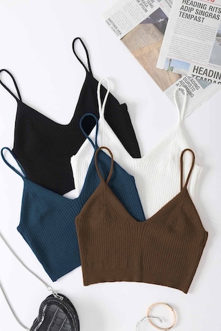 Angelsin Merry See 4 Lü Paket Askılı Bluz Crop Çok Renkli