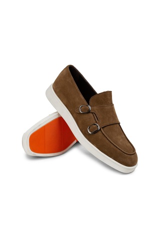 Deery Hakiki Süet Taba Rengi Çift Tokalı Erkek Loafer Ayakkabı - 01966mtbac01 Taba