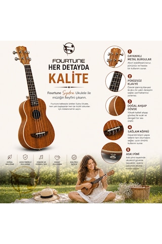 Fourtune Sydra Uks-21m Soprano Ukulele Maun Ağacı Profesyonel Ukulele Seti