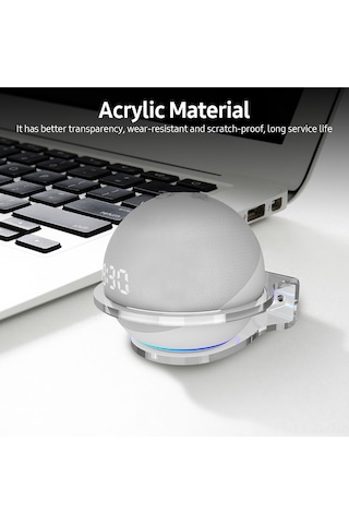 Lemestar Echo Dot 4 Akrilik Ses Cihazı Tutucu - Şeffaf Duvar Montajlı Kablolu Tasarım, Ses Kalitesini Koruyarak Alan Tasarrufu Sağlar