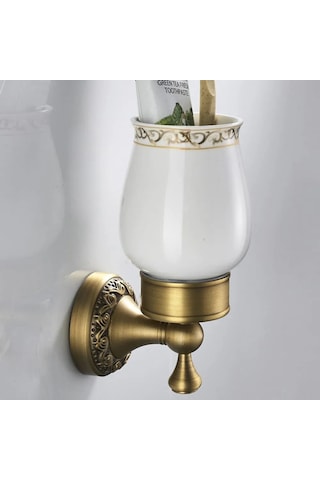 Monyee Duvar Tipi Antika Bronz Banyo Rafı - Çelik Malzeme, Taşlı Desen, Geniş Kapasite, Kolay Kurulum Beyaz