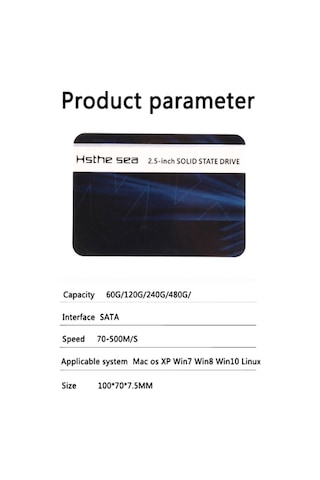 Hsthe Sea Ssd 2.5 İnç Plastik Katı Hal Sürücüsü Stabilite Yüksek Hızlı Okuma Ve Yazma Basit Hafif Enerji Tasarrufu Siyah 60gb