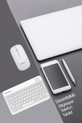 Tablet Ve Telefonlar İçin Bluetooth - Wireless Klavye Ve Mouse Set - Beyaz Diğer