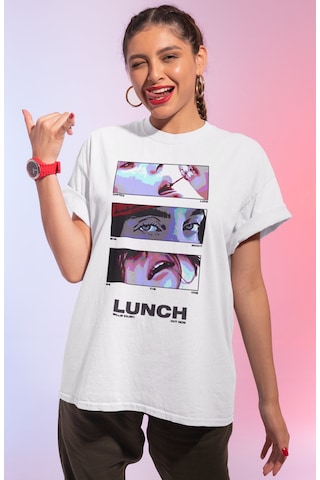 Sevbano Billie Eilish Lunch Baskılı Unisex Oversize Şarkıcı Tişört Beyaz