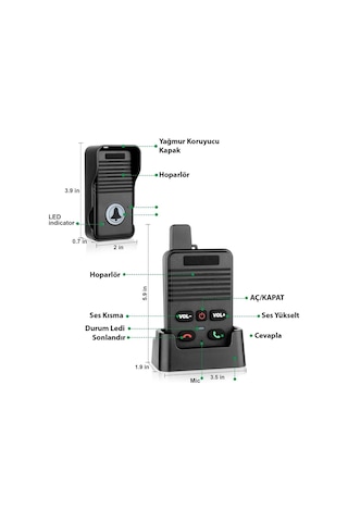 Xtechnx Xtechn138528 Hello D90 1000mah Şarjlı Kapalı Devre Telsiz Kapı Zili Ve İnterkom Sistemi Kesintisiz Çift Taraflı Sesli İletişim Telsiz
