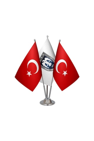 Masa Üstü Hava Kuvvetleri Bayrağı Türk Bayrağı Üçlü Krom Direk Ma