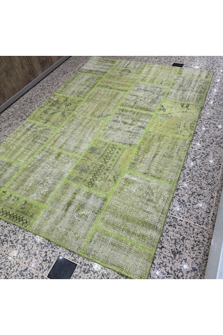 Hoom Rugs Antik Patchwork Yeşil El Dokuma Kilim Yeşil