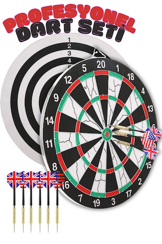 Profesyonel Büyük Boy Dart Seti 6 Oklu Çift Taraflı Kalın Dart Ta