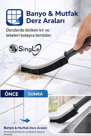 3 Adet Çok Amaçlı Multi İnce Temizlik Fırçası Derz Arası Banyo Mutfak Lavabo Detay Temizleme