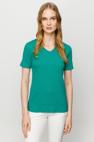 Kadın V Yaka Kaşkorse Pamuk T-shirt Yeşil Yeşil