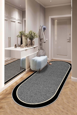 West Home Makinede Yıkanabilir Kaymaz Taban Leke Tutmaz Oval Modern Yolluk Ev Dekorasyonu İçin Gri Kesme Yolluk Wh478 Grey Oval Yolluk