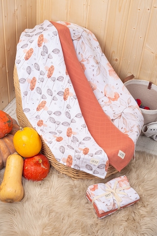 Luckka Dijital Baskılı 3'lü Müslin Örtü Seti - 75x75 Cm - Zt5000 Turuncu Turuncu