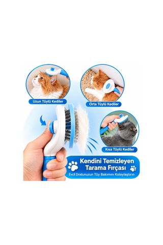 Tr Kedi Köpek Tüy Toplama Tarağı, Otomatik Temizlemeli Evcil Hayvan Tarağı, Paslanmaz Çelik İğneli Masaj Fırç