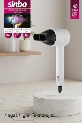 Sinbo Shd-1705 Bldc Saç Kurutma Makinesi - Beyaz 1800w Güç, 3 Isı Ayarı, Soğuk Üfleme
