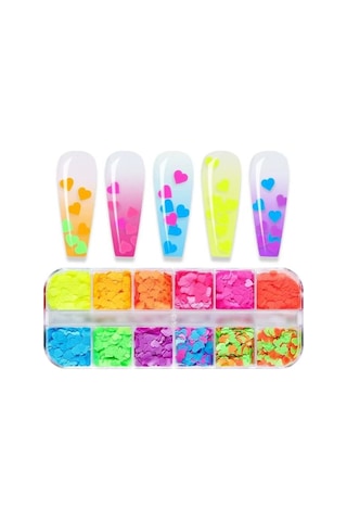 Renkli Kalpler Tırnak Süsleme Folyo Pulları Mix Nail Art