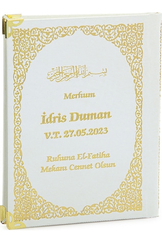 50 Adet İsim Baskılı Vav Desenli Yaldızlı Deri Ciltli Çanta Boy Yasin Kitabı Mevlüt Hediyesi 128 Sayfa Beyaz