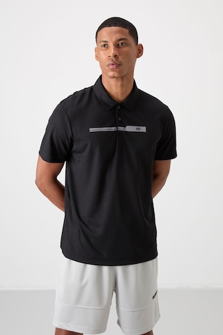Siyah Polyester Nefes Alan Dokulu İnce Esnek Standart Fit Polo Yaka Erkek Performans T-shirt - 8839 Siyah