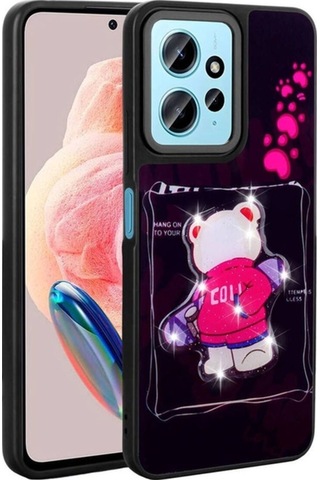 Xiaomi Redmi Note 12 4g Kılıf Parlayan Kabartmalı İkonik Figürlü Zore Amas Silikon Kapak Siyah