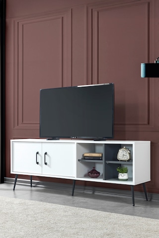 3612 Şile Metal Ayaklı Metal Kulplu 160 Cm Tv Ünitesi - Beyaz Beyaz