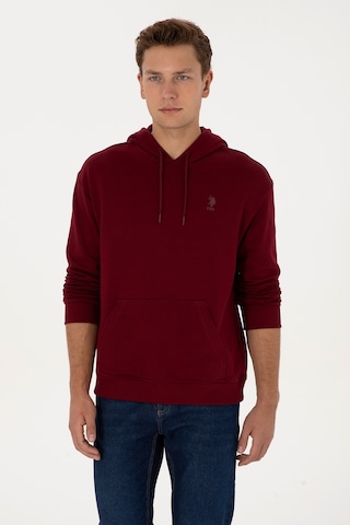 U.S. Polo Assn. Erkek Comfort Fit Kapüşonlu Bordo Basic Sweatshirt 50313746-VR014