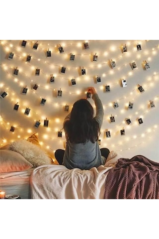 Hdmarketim Mandal Led Pilli Şerit Lamba Işık 3,40 Metre Altın Renk Şeffaf