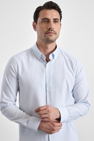 Süvari Buz Mavi Slim Düğmeli Yaka Casual Gömlek Gm1008400366-m01