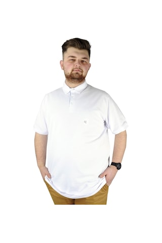 Mode Xl Battal Beden Erkek Tshirt Polo Yaka Nakışlı Klasik Pike 20553 Beyaz 001