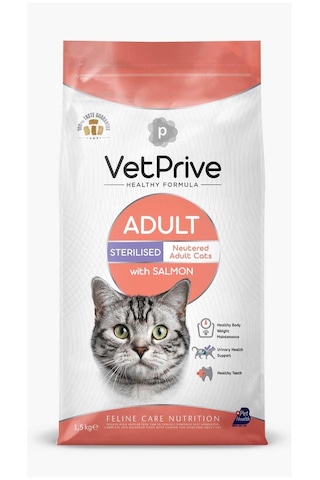 Vet Prive Sterilised Kısırlaştırılmış Somonlu Yetişkin Kedi Maması 1500 G Vet Prive Sterilised Kısırlaştırılmış Somonlu Yetişkin Kedi Maması 1500 G