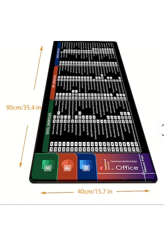 Mousepad 90x40 Xxl Büyük Boy Türkçe Klavye Kısayolları Mousepad Word Excel Powerpoint Office Gaming 90cm X 40cm