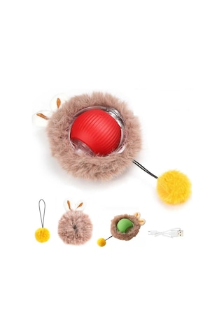 Kp Şarjlı Hareketli Peluş Kedi Oyuncağı Kuyruklu 5 Cm İnteraktif Titreşimli Hareketli Top