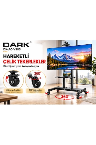 Dark Dk-ac-vs05 52"-110" 100kg Tekerlekli Profesyonel Tv Ve Fuar Standı Kamera & Av Raflı