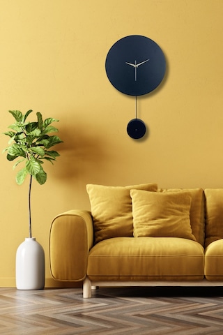 Elis Model Modern Metal Sıvama Akar Sessiz Mekanizmalı Duvar Saati 30 30cm Sarkaç Şeklinde Süs Siyah