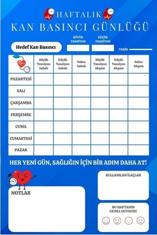 Tansiyon Ölçüm Takip Çizelgesi Defteri A Kalite Özel Tasarım 6 Aylık A6 Boyut Sarı