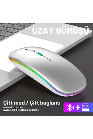 Shopy Tech Çift Mod Kablosuz Mouse Bluetooth 5.2 + 2.4g Şarjlı Sessiz Tıklama Rgb Işıklı 500 Mah Gü Diğer